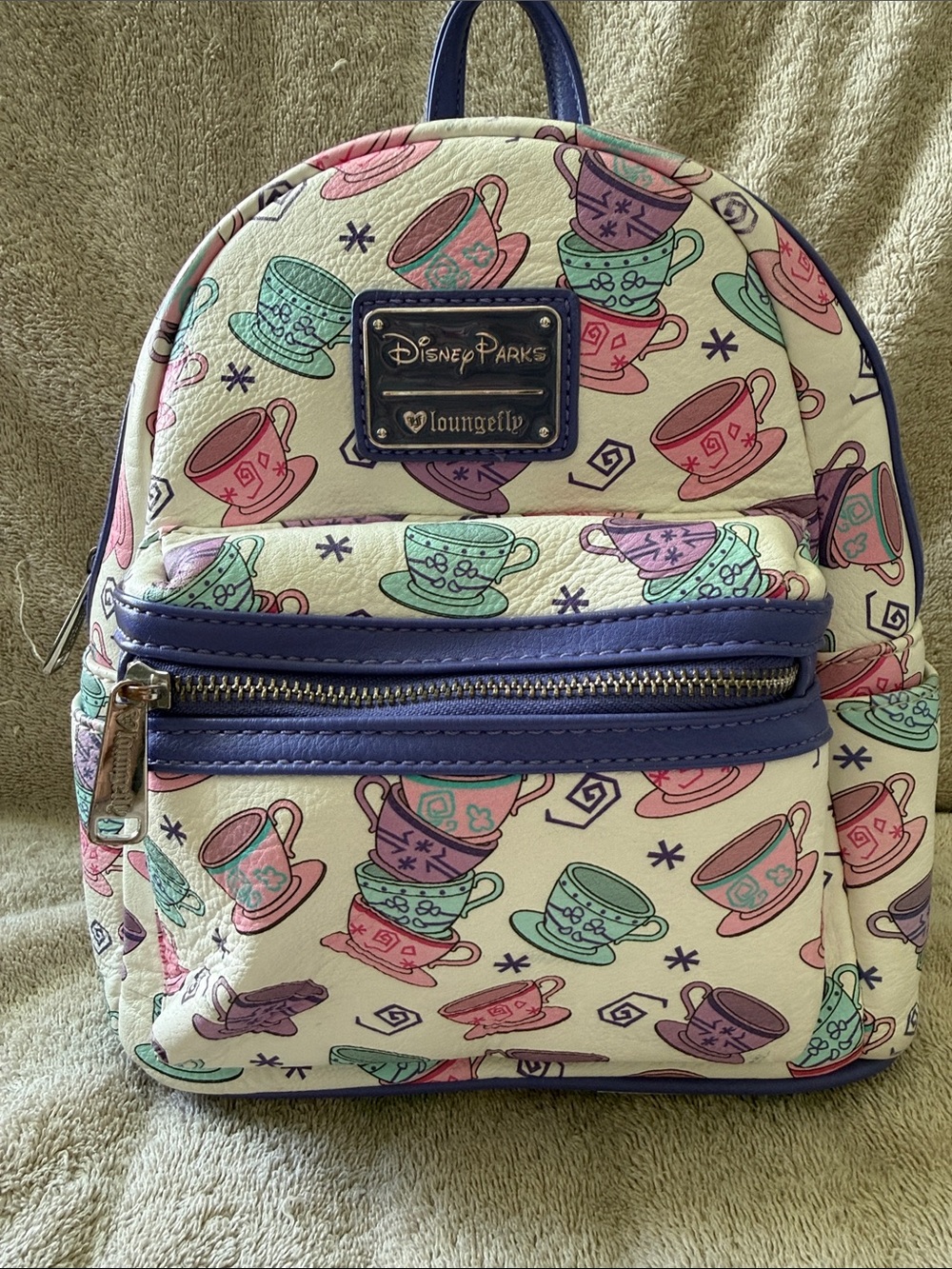 Disney Loungefly Teacup Print Backpack - Cream with Pink, Mint & Lavender